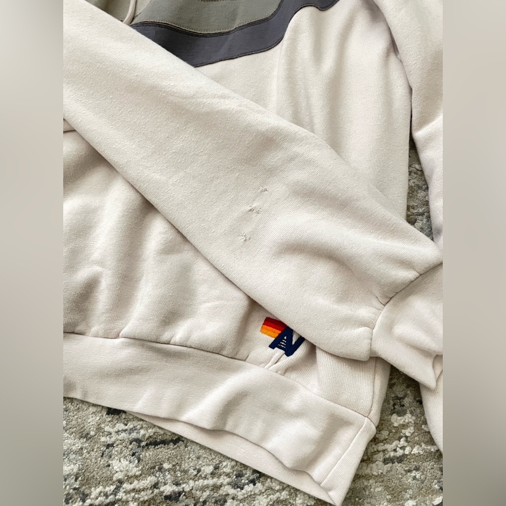 Aviator Nation Wave Stripe 4 Pullover Hoodie Relaxed Unisex S Dove Charcoal - Picture 10 of 10